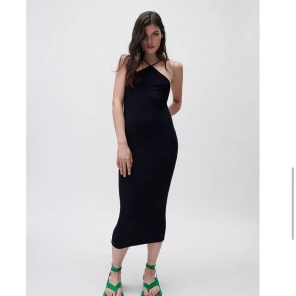 ZARA basic halter dress black